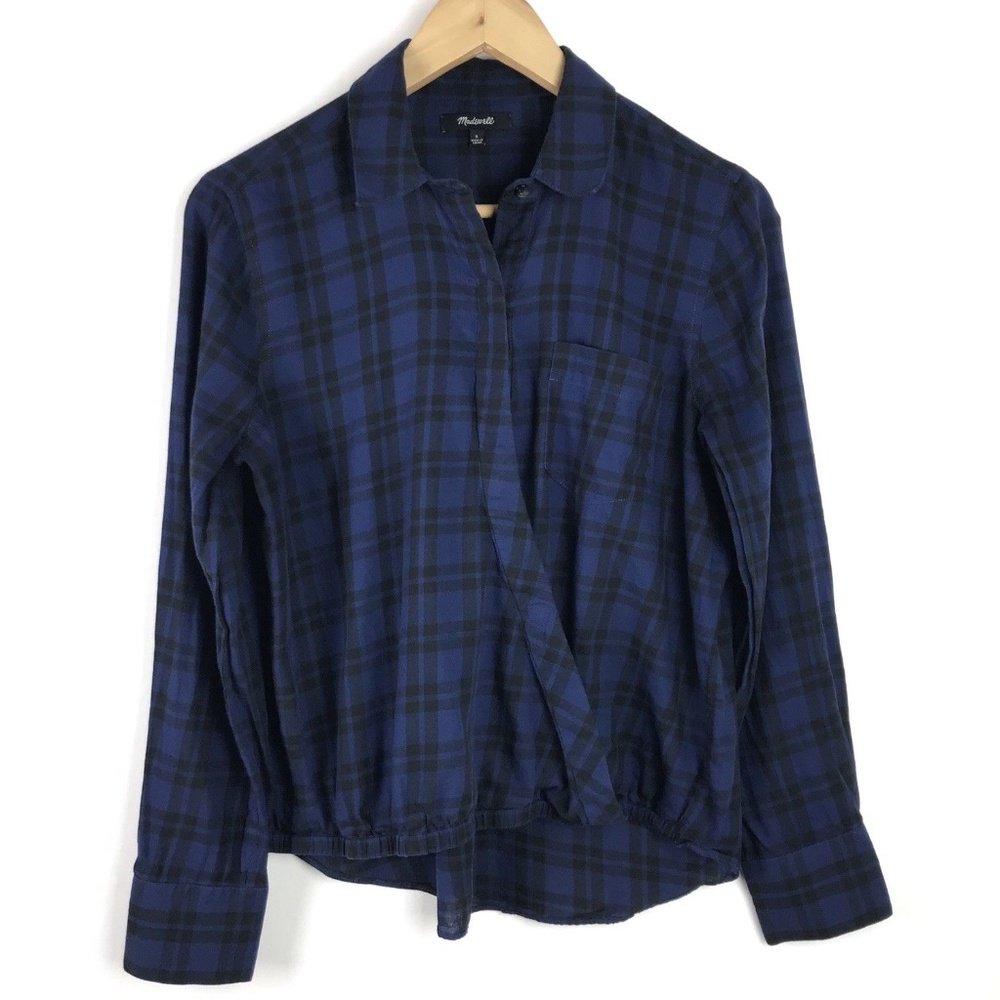 Madewell Wrap-Front Shirt in Blue Arion Plaid